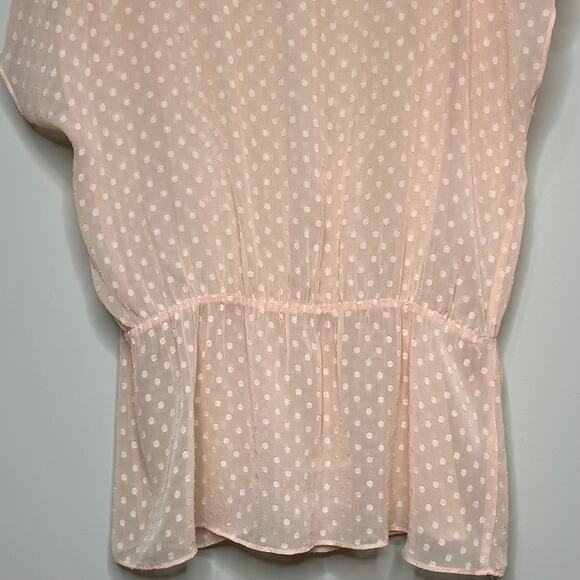 Black Rainn Peach Sheer Swiss Dot Shirt Size L Sleeveless - Picture 7 of 9